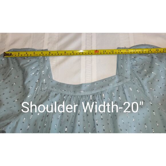 Lauren Conrad Pastel Blue Smock Top Sz L Silver Embellished Square Neck Boho - Picture 13 of 16